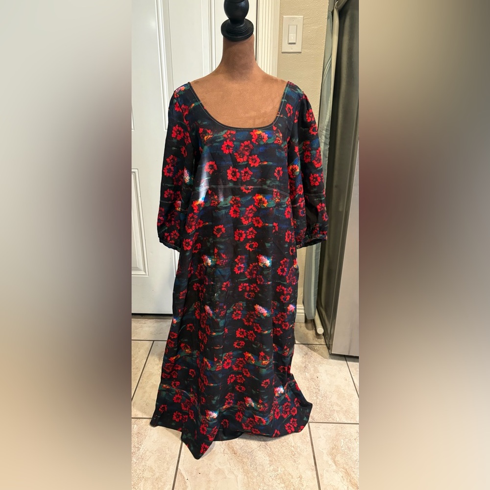 Rachel Comey Black and Red Floral Long Sleeve Dress